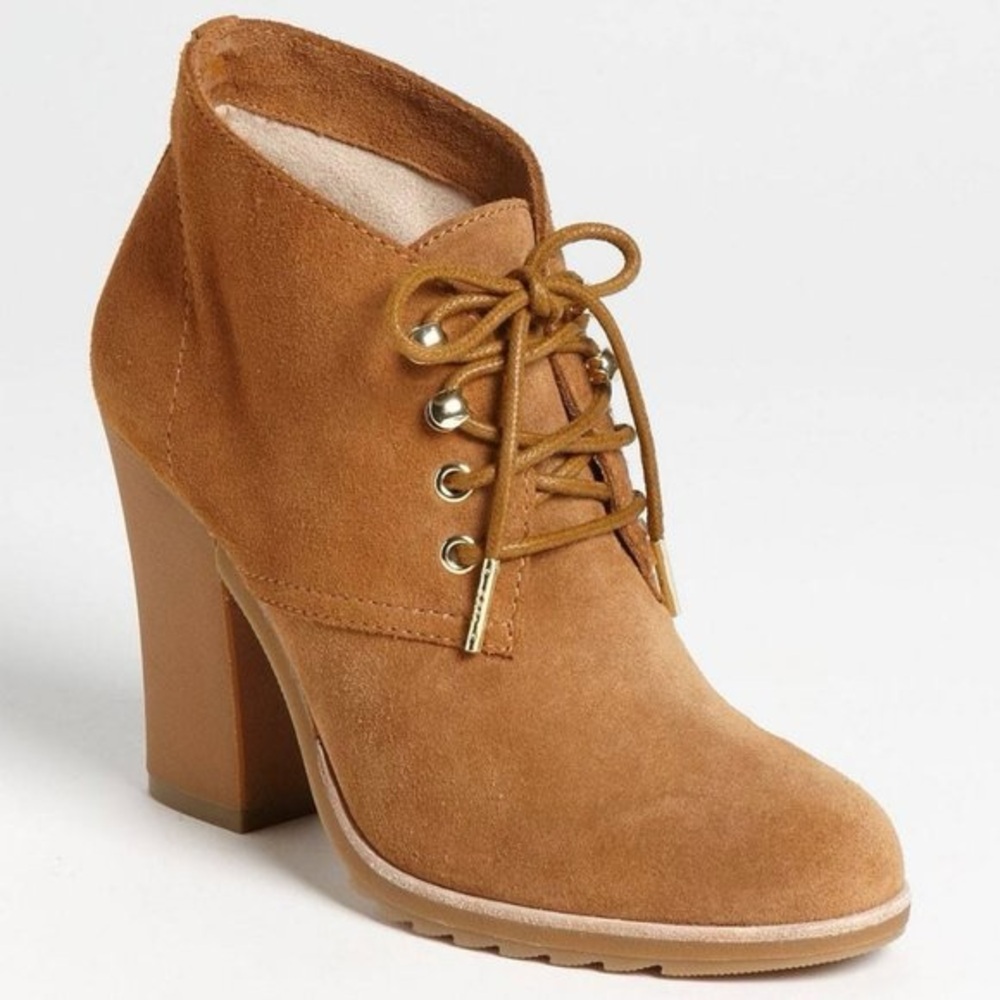 Michael Kors Luggage Brown Suede Elliot Lace Up Ankle Booties Boots ~ Size 9.5